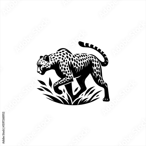 Stylized Black and White Cheetah in Motion.