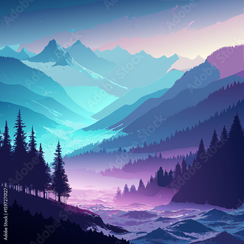 mountain landscape with fog