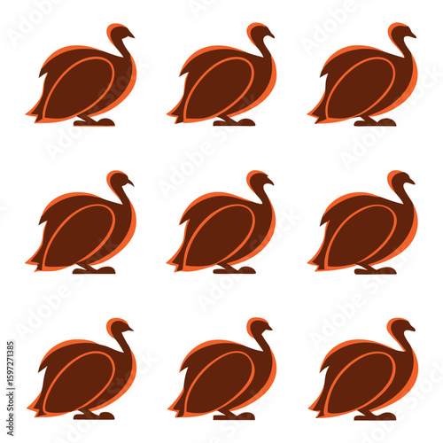 Nine identical brown turkey silhouettes arranged in a three by three grid for thanksgiving