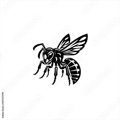 Stylized Black Wasp Insect Illustration 2.