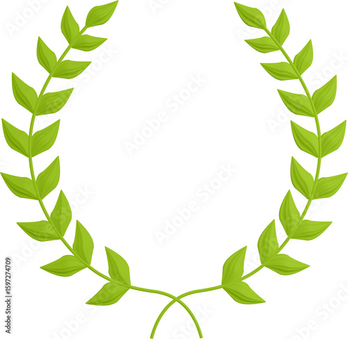 3d render laurel wreath of competition winner made of green plant leaves close-up with details on transparent isolated background