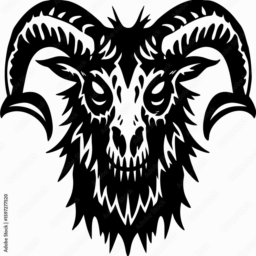 Fototapeta premium Stylized Goat Skull Graphic in Black and White A Striking Vector Illustration
