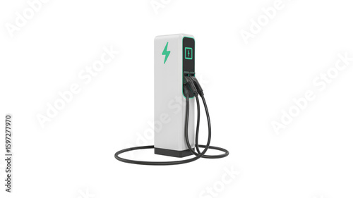 Modern Electric Vehicle Charging Station with Two Cables