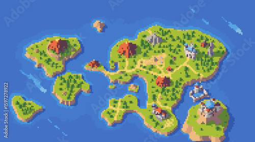 Pixelated Island Map: A Retro Game World