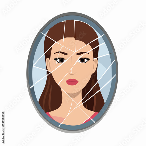 Broken mirror showing fragmented reflection, representing identity loss, trauma, and inner distortion.