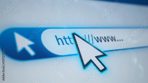 Computer cursor hovering over a generic website address, suitable for web design, digital marketing, technology concepts in advertising materials.
