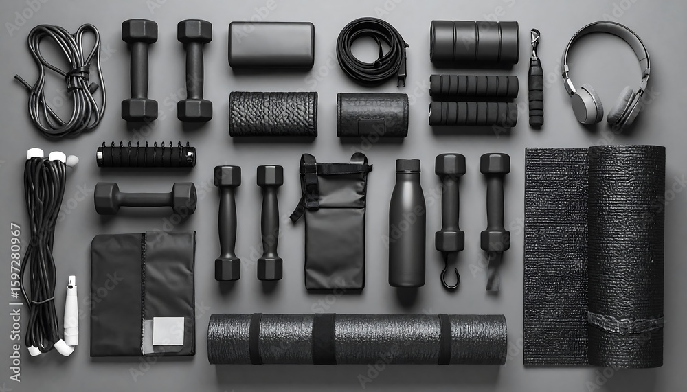 Fototapeta premium Black fitness accessories laid out