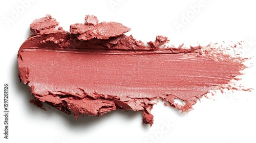 Swatched blush makeup, textured, coral pink, cosmetic sample.