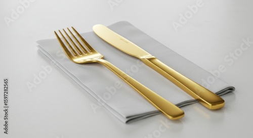 Gold utensils on napkin table setting