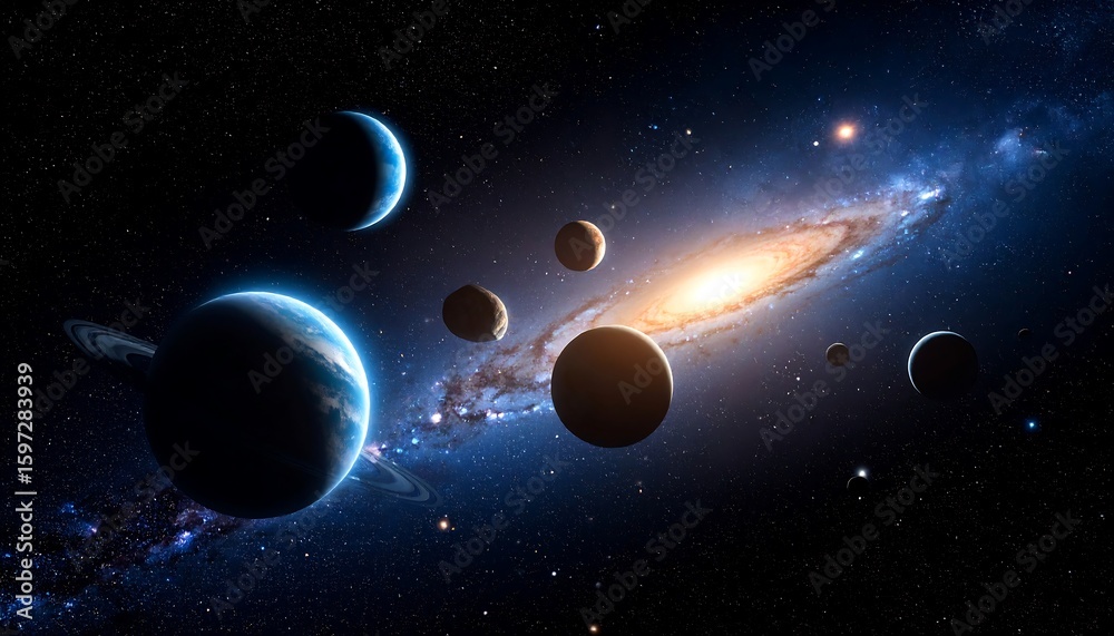 Naklejka premium Cosmic planets in a galaxy