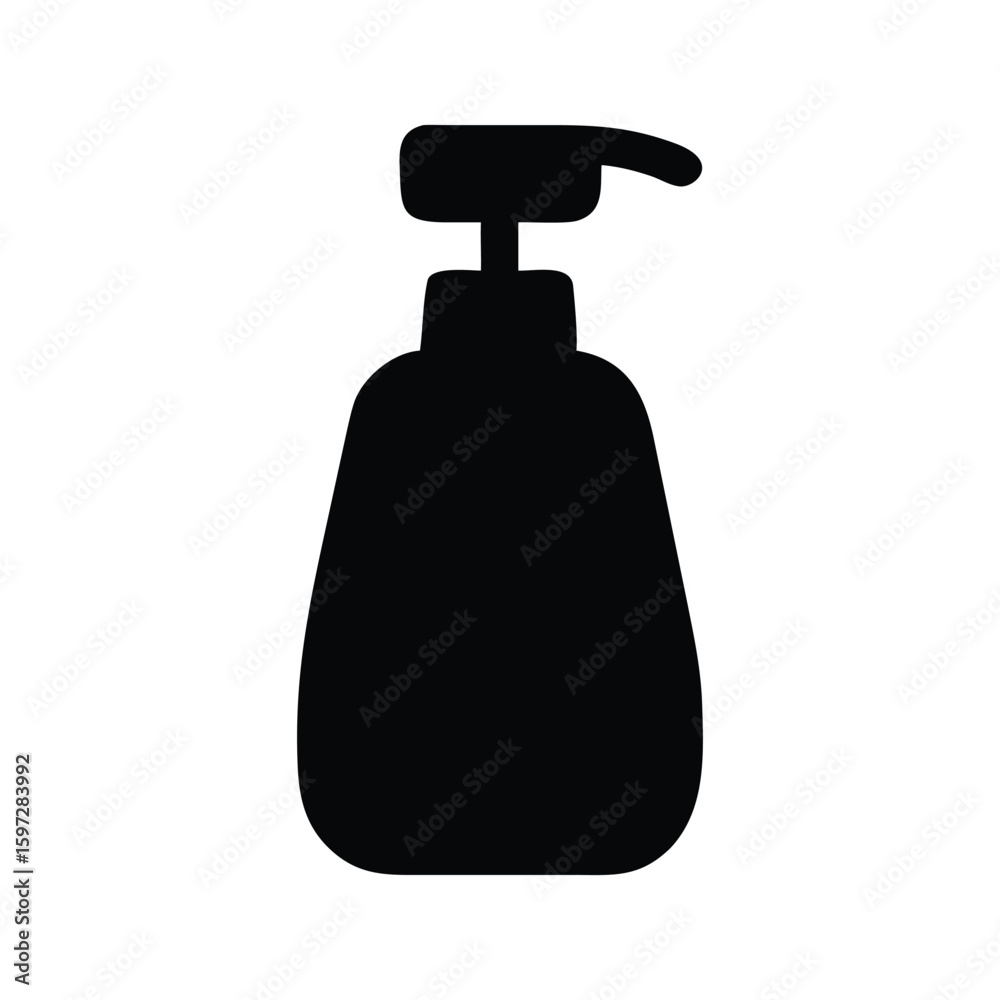 Obraz premium An isolated black soap dispenser pump bottle of liquid soap for hygiene and body care shampoo battle bold black silhouette vector icon illustration on white background minimalist flat black