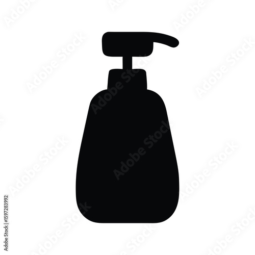 An isolated black soap dispenser pump bottle of liquid soap for hygiene and body care shampoo battle bold black silhouette vector icon illustration on white background minimalist flat black