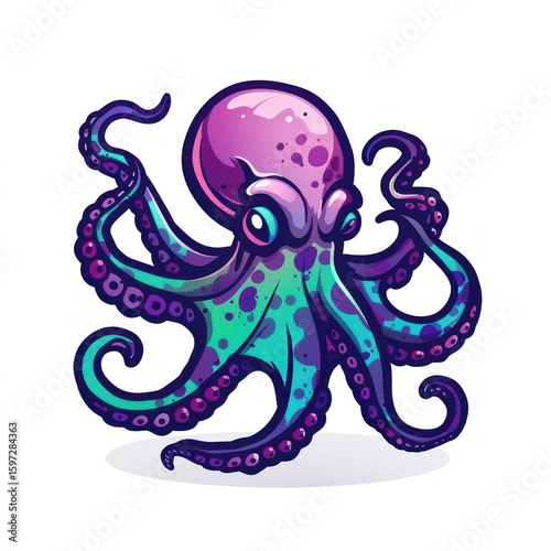 Cute cartoon octopus with vibrant colors