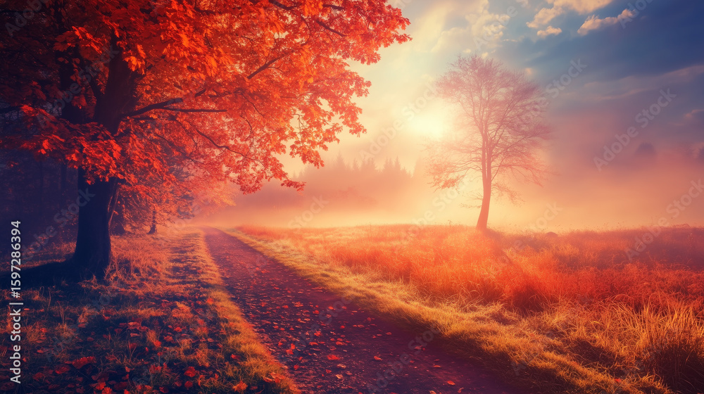 Fototapeta premium Colorful foliage in the park. Falling leaves natural background .Autumn season concept. Abstract autumn background