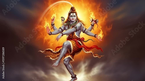 Lord Shiva's Cosmic Dance: Fiery Tandava, Divine Power, Animated Art