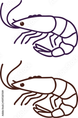 Shrimp Icons. Crustaceans, Seafood. Vector Illustration. Seafood Delicacy
