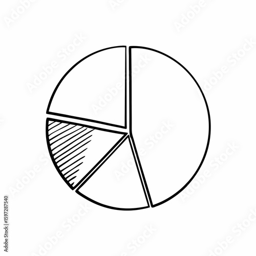 Hand-drawn pie chart divided into five unequal sections, illustrating data segmentation.
