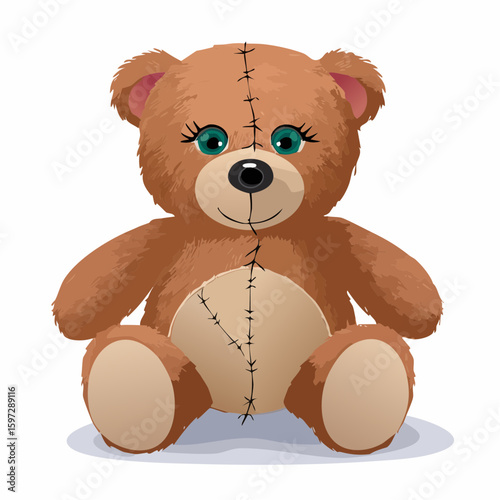 Worn toy with missing eye and frayed edges, a metaphor for childhood trauma and emotional vulnerability.