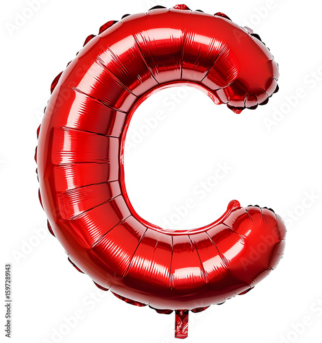 Inflatable balloon shaped like the English consonant, letter C, red color, on isolated background.