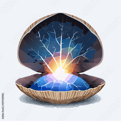 Cracked outer shell with light shining through, symbolizing trauma and a fragile core of hope.