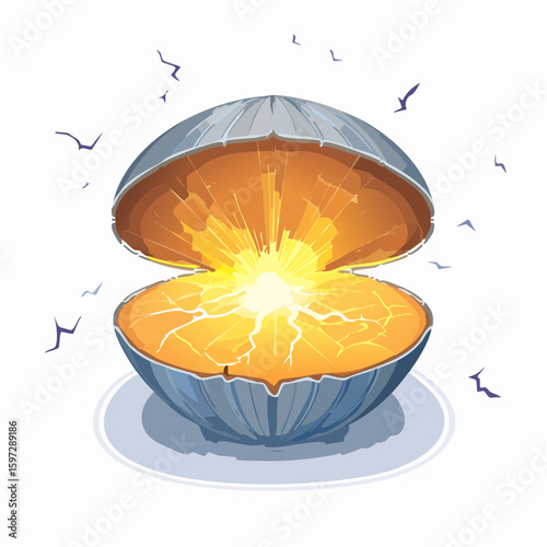 Cracked outer shell with light shining through, symbolizing trauma and a fragile core of hope.