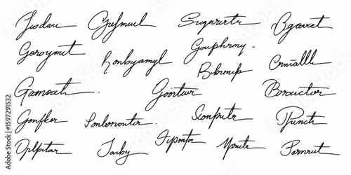 Vector collection of personal signature autographs in elegant one-line drawing style
