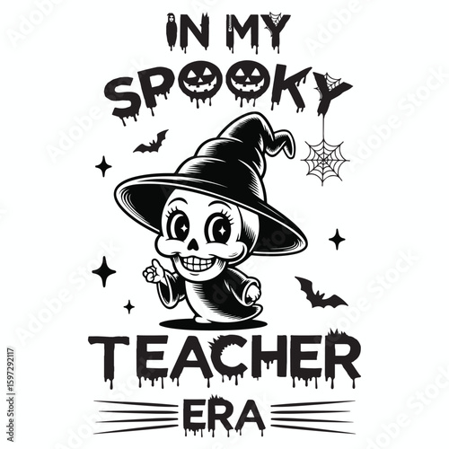  In my Spooky Teacher Era Shirt, Spooky Halloween Teacher T-shirt Vector, Bookish Saying Tshirt, Halloween Ghost Reader Illustration, Scary Teaching School Clipart