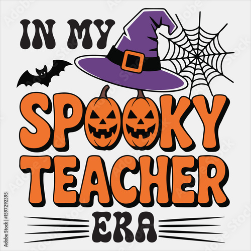 In My Spooky Teacher Era Shirt, Spooky Halloween Teacher T-shirt Vector, Bookish Saying Tshirt, Halloween Ghost Reader Illustration, Scary Teaching School Clipart