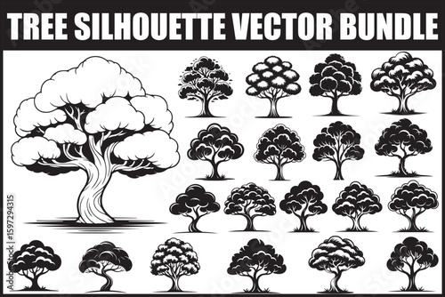 Elegant Oak Tree Silhouette Vector