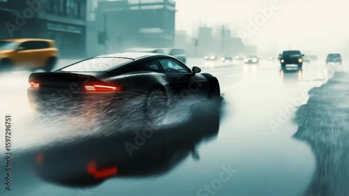 4K Supercar Drifting in Rain: Cinematic Rainy Street Chase Scene | High-Speed Wet Road Performance Animation