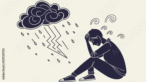 A Male Figure in Contemplation Amidst a Stormy Atmosphere