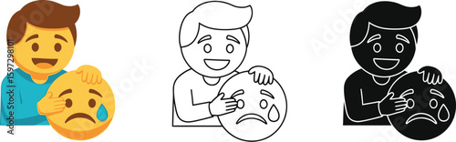 Empathy support comforting emoji help sad face expression care vector illustration design graphic