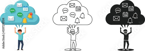 Feeling overwhelmed by notifications and messages concept in cloud computing illustration
