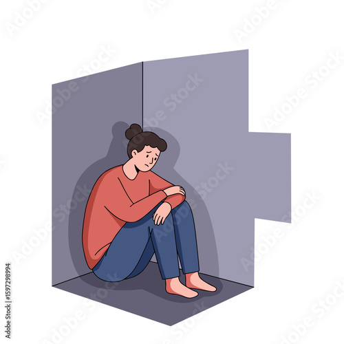 Woman sitting in the corner feeling sad and isolated  