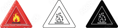 Flammable hazard warning sign vector illustration fire safety caution symbol danger alert triangle icon set