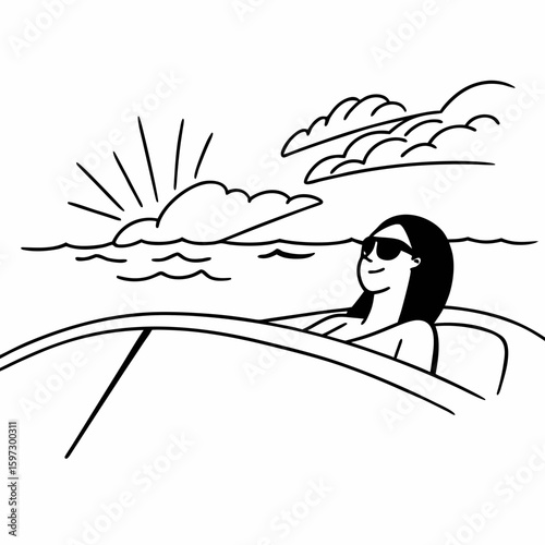 Relaxing at Sea: A simplified illustration captures a relaxed individual enjoying the sun and sea, creating a sense of leisure and escape.