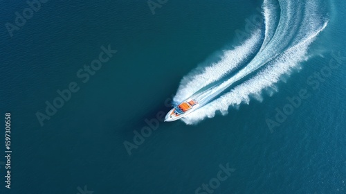 Wallpaper Mural The boat sailing swiftly over tranquil turquoise waters with wake trails. Torontodigital.ca