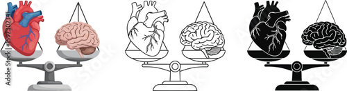 Heart and brain balance concept illustration for healthcare and medical comparison and decision making