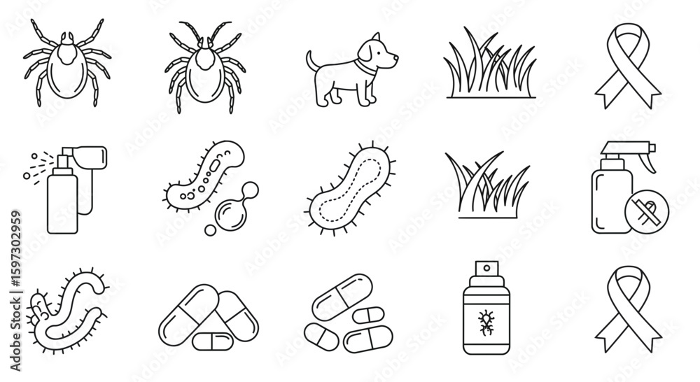 Obraz premium Collection of line drawings illustrating Lyme disease prevention and awareness