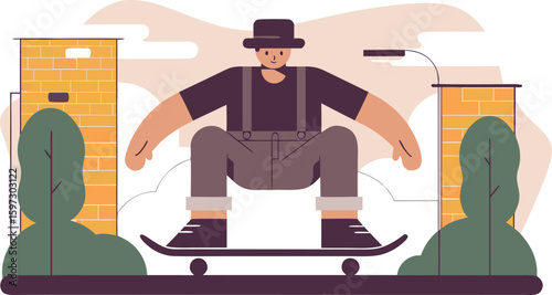 Flat illustration of sketching in road