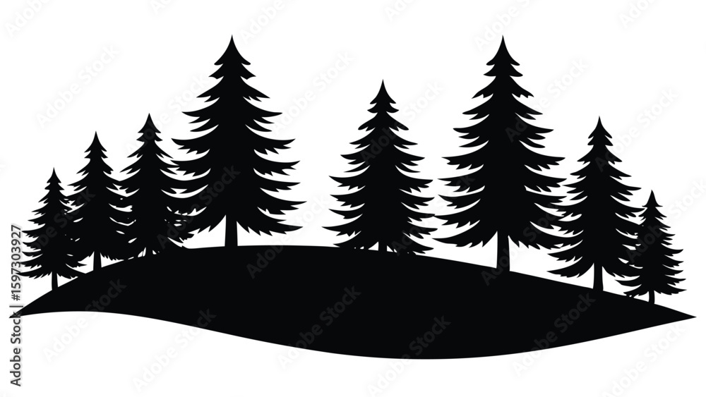 Obraz premium Flat Vector Illustration of a Peaceful Forest Landscape with Trees and Foliage