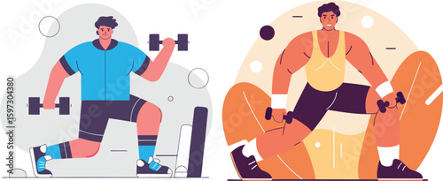 Flat illustration of Man doing exercise at a gym 