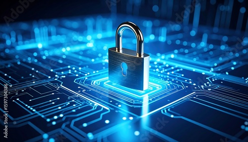 Wallpaper Mural Cybersecurity lock on circuit board Torontodigital.ca