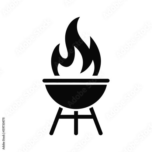 Black silhouette of a barbecue grill with flames