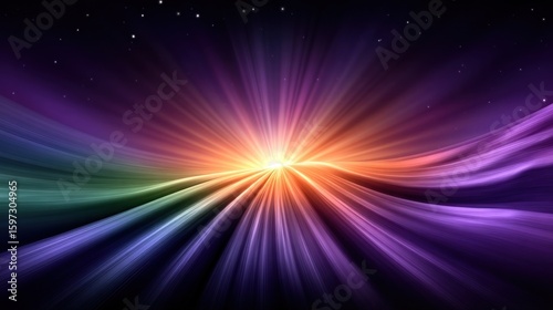 captivating display of colors radiates from a vibrant horizon, creating a mesmerizing gradient effect. This artwork captures the essence of cosmic beauty in a dynamic night sky