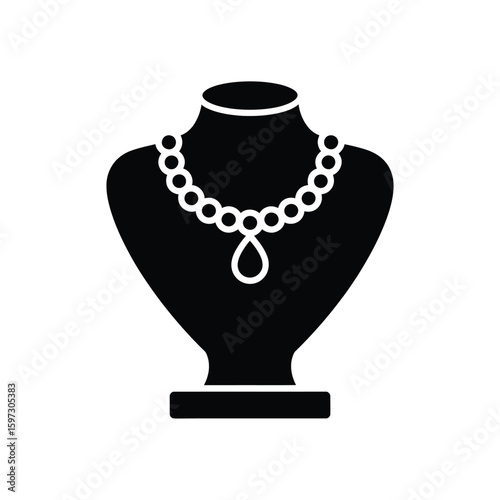 Elegant pearl necklace displayed on a black jewelry mannequin