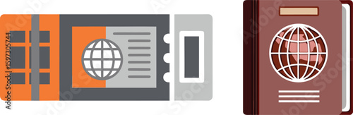 Flat illustration of passport and air ticket