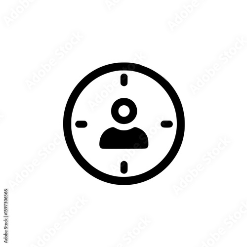 User performance meter icon with person silhouette inside speed gauge symbol in bold black style