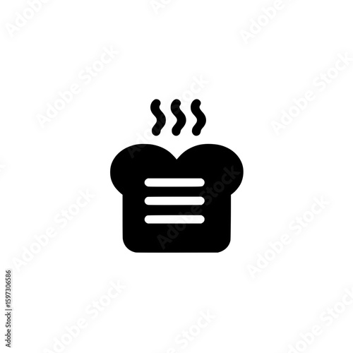 Steaming hot toast icon in solid black silhouette representing freshly toasted bread or breakfast food item