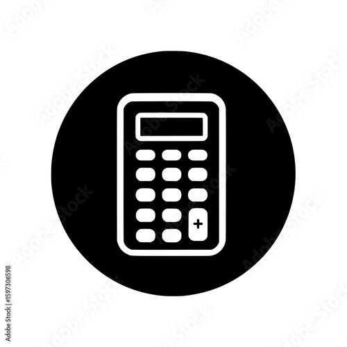 Detailed calculator icon with numeric keypad and screen in black silhouette style